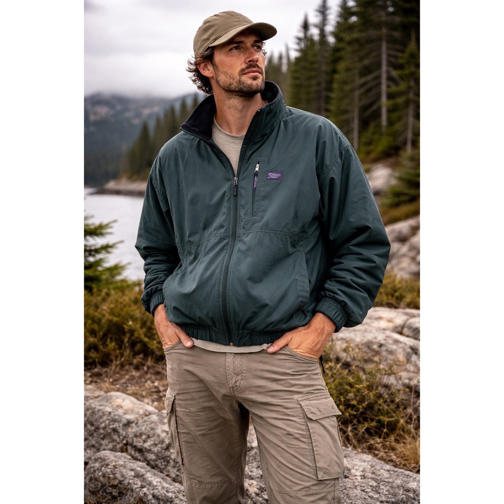 Vintage 90s Patagonia Shelled Synchilla Jacket Mens L Green Fleece Lined Zip‎